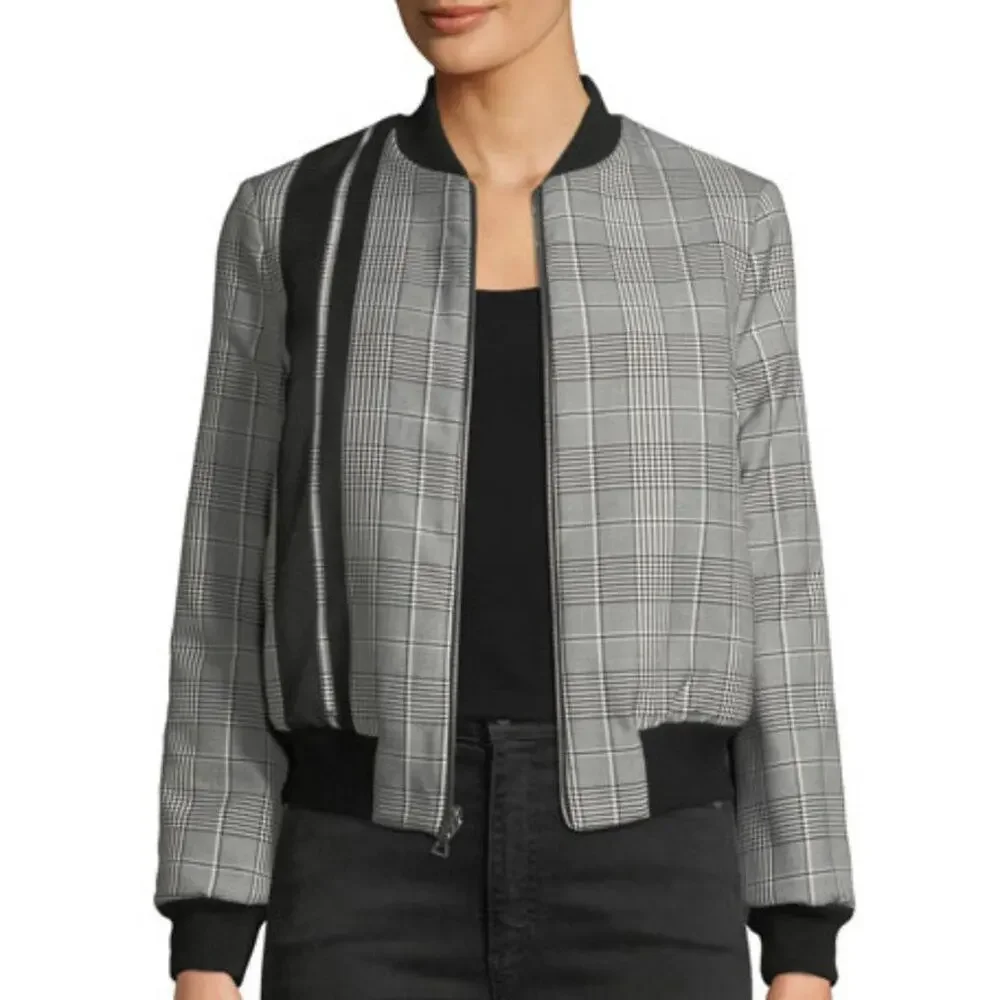 Alice + Olivia Lonnie Reversible Jacket Plaid Black White Size Small NEW